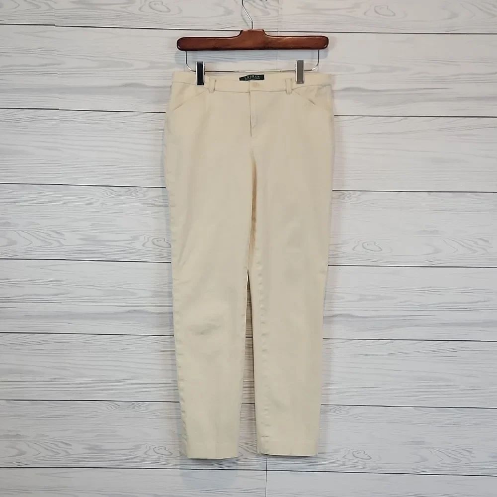 Lauren Ralph Lauren Light Cream Straight-Leg Cotton Pants Womens Size 4